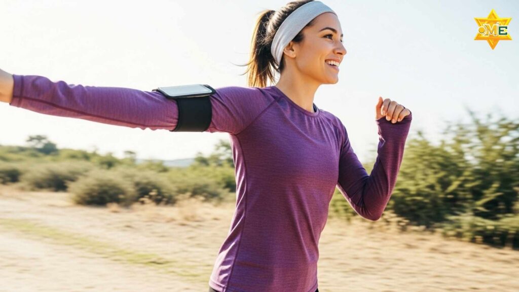 Người chạy bộ vui vẻ dưới nắng, tượng trưng sức khỏe tinh thần.