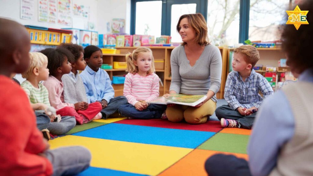 giáo viên hướng dẫn trẻ trong lớp học đặc biệt