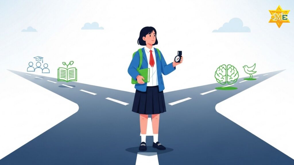Minh họa học sinh đứng trước ngã rẽ chọn ngành học