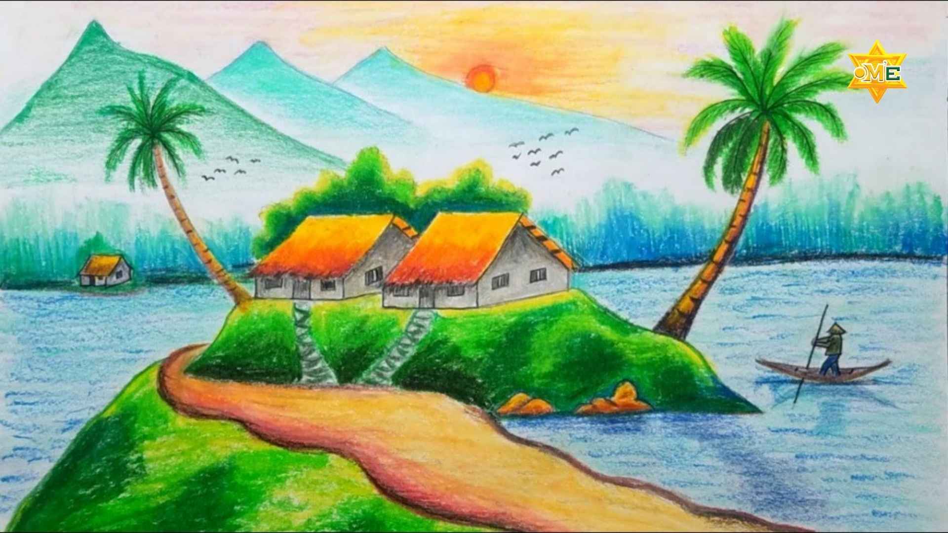 Cách Vẽ Bức Tranh Đơn Giản Phong Cảnh Quê Hương Đẹp