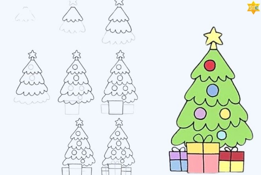 Cách vẽ Cây thông Noel rực rỡ