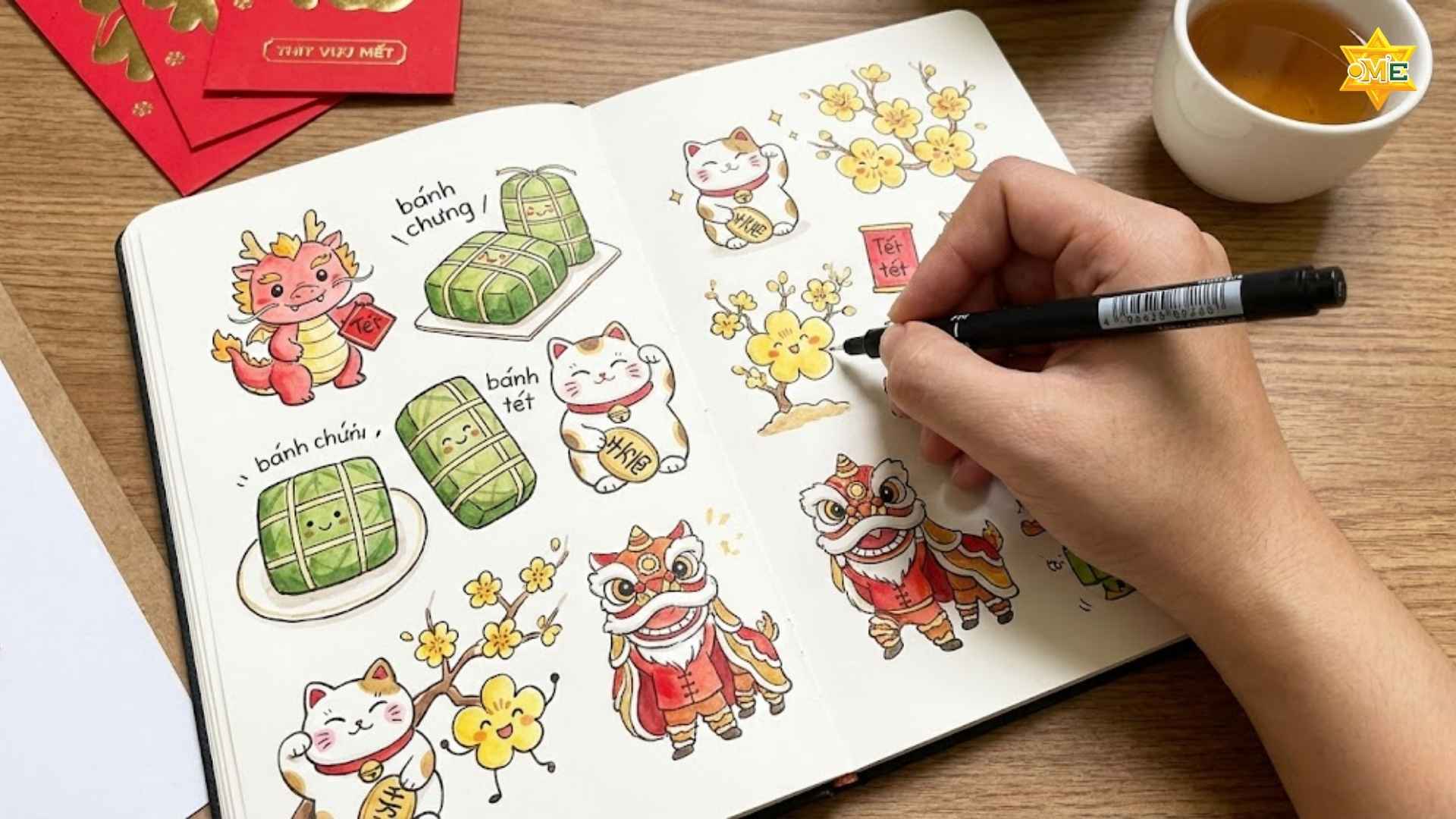 Hướng dẫn vẽ doodle tết đơn giản