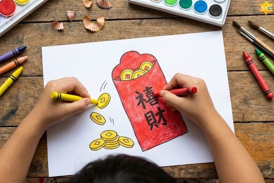 Các bước tô màu để hoàn thiện vẽ tranh vẽ ngày tết đơn giản