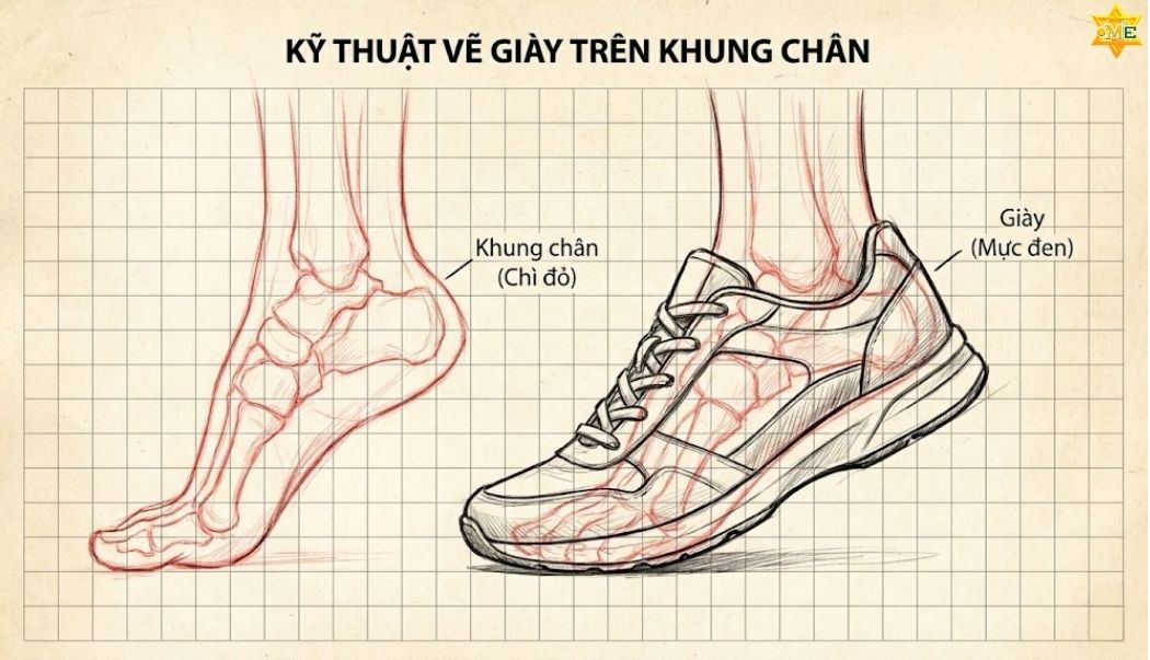 Cách vẽ bàn chân mang giày