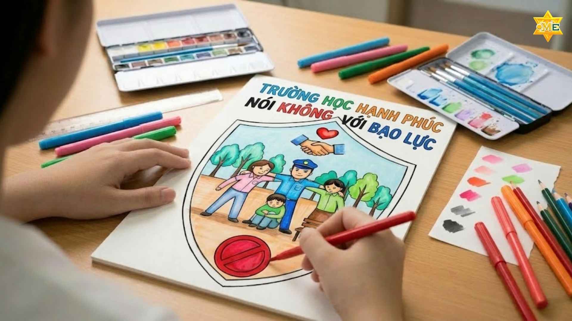 vẽ tranh bạo lực học đường đơn giản