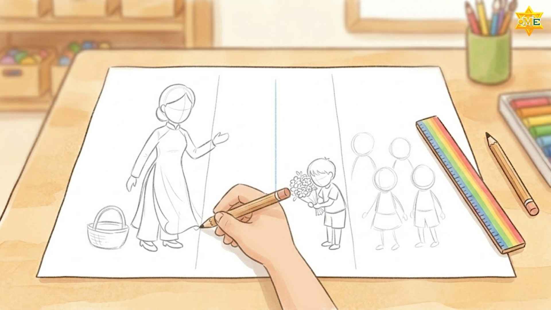 cách vẽ tranh ngày 8 tháng 3 tặng cô giáo đơn giản