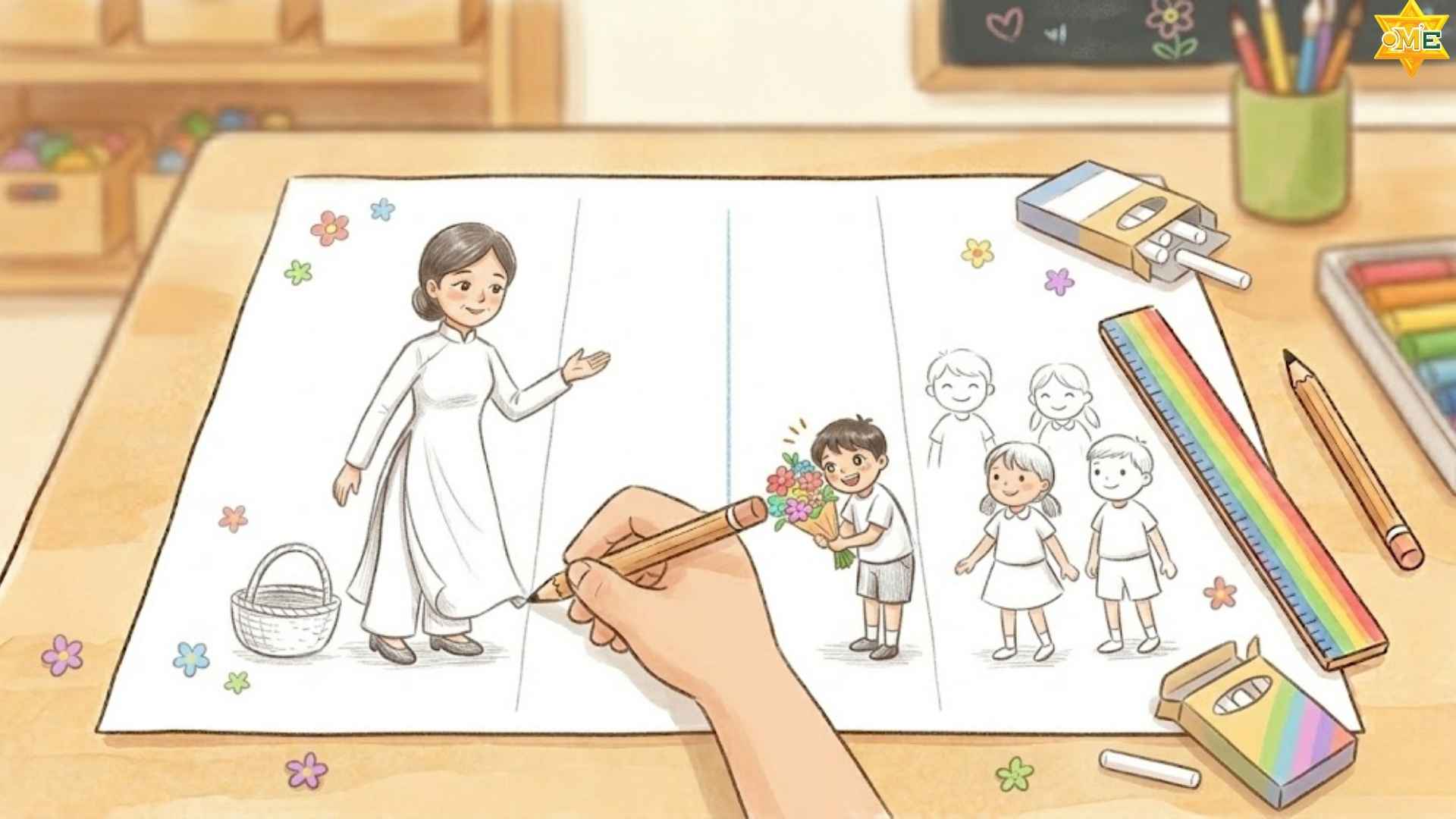 cách vẽ tranh ngày 8 tháng 3 tặng cô giáo đơn giản