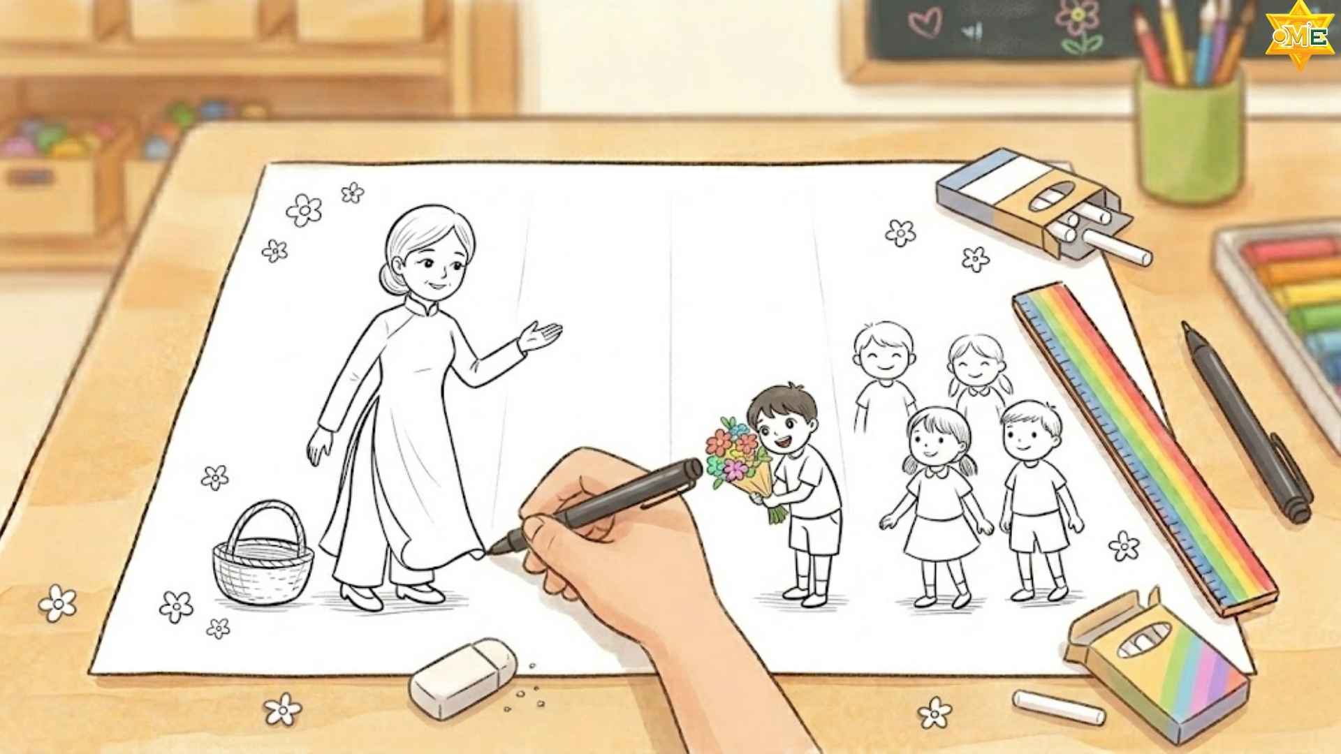 cách vẽ tranh ngày 8 tháng 3 tặng cô giáo đơn giản