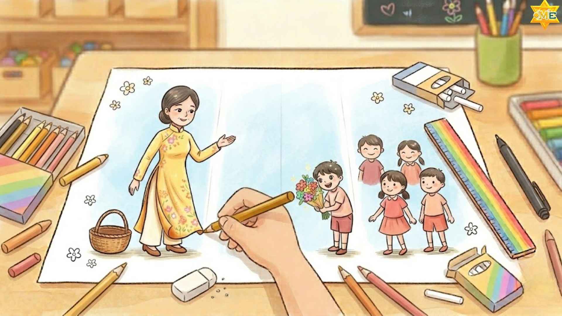 cách vẽ tranh ngày 8 tháng 3 tặng cô giáo đơn giản