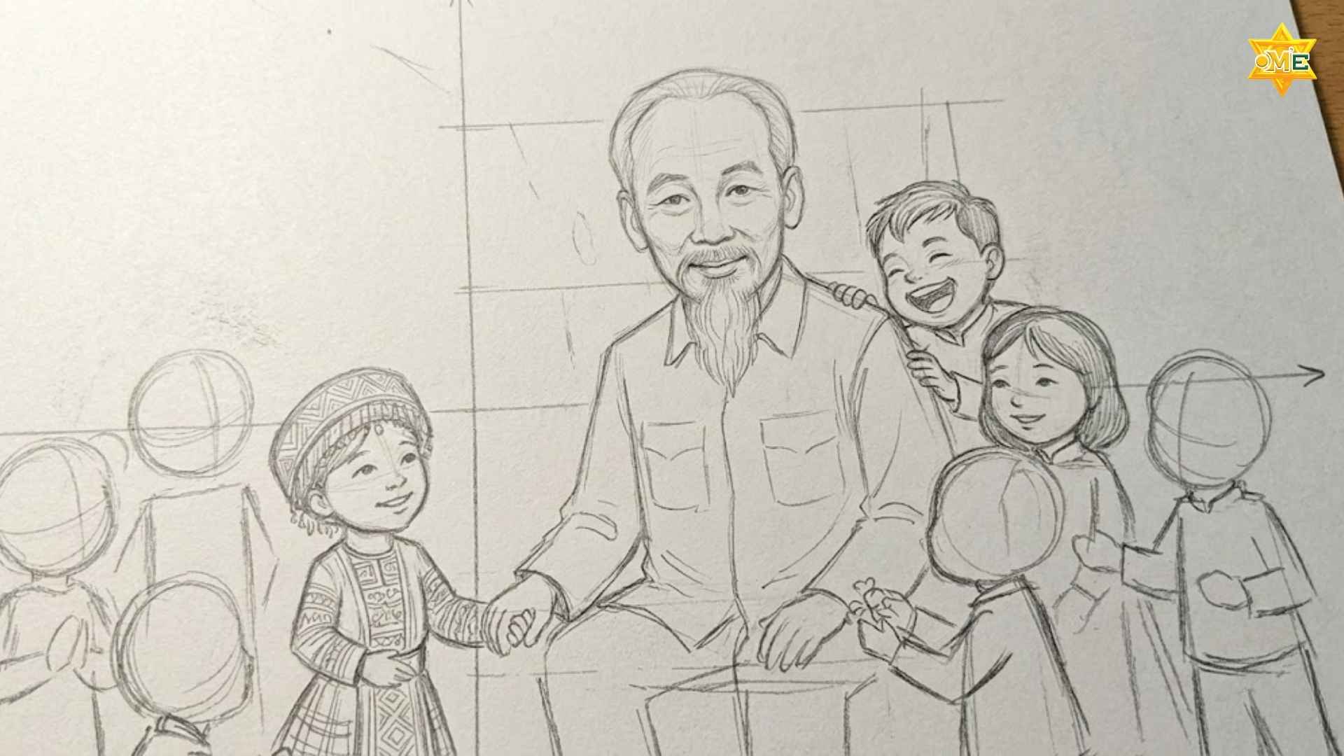 Vẽ chi tiết các em thiếu nhi quây quần