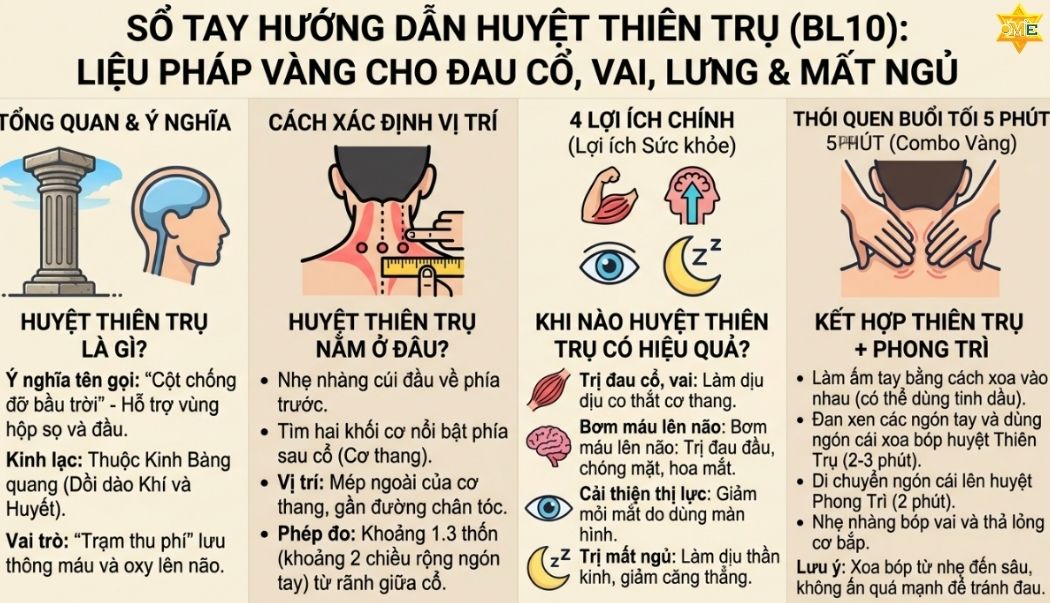 Cách xoa bóp kết hợp huyệt Thiên Trụ và Phong Trì mỗi tối